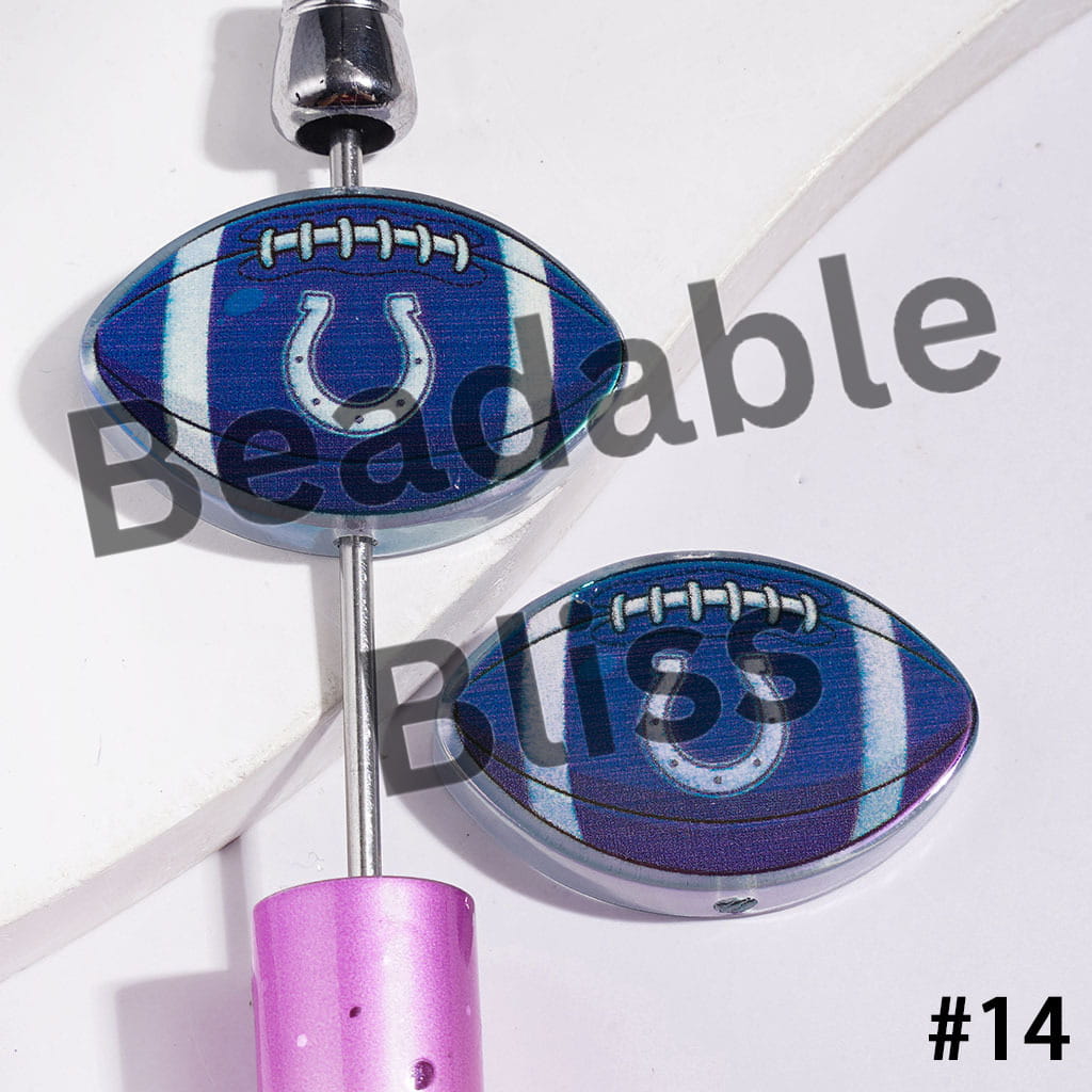 American Football Shape UV Coating Acrylic Beads, Assorted Team, 20*29MM