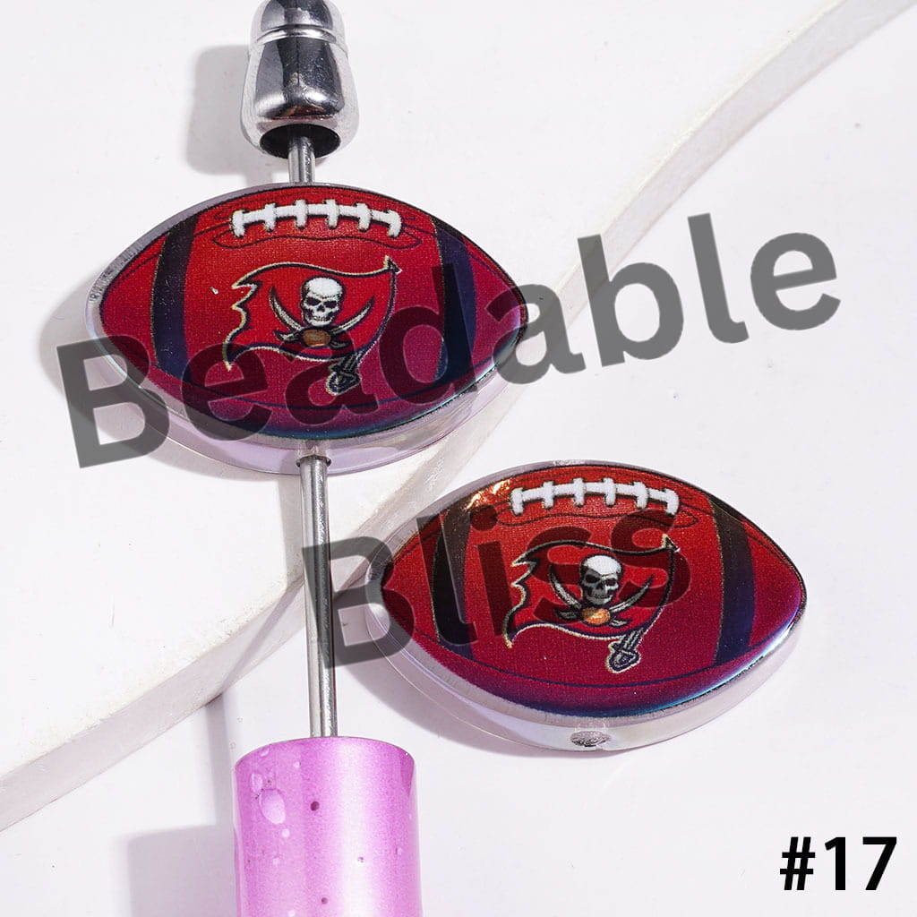 American Football Shape UV Coating Acrylic Beads, Assorted Team, 20*29MM