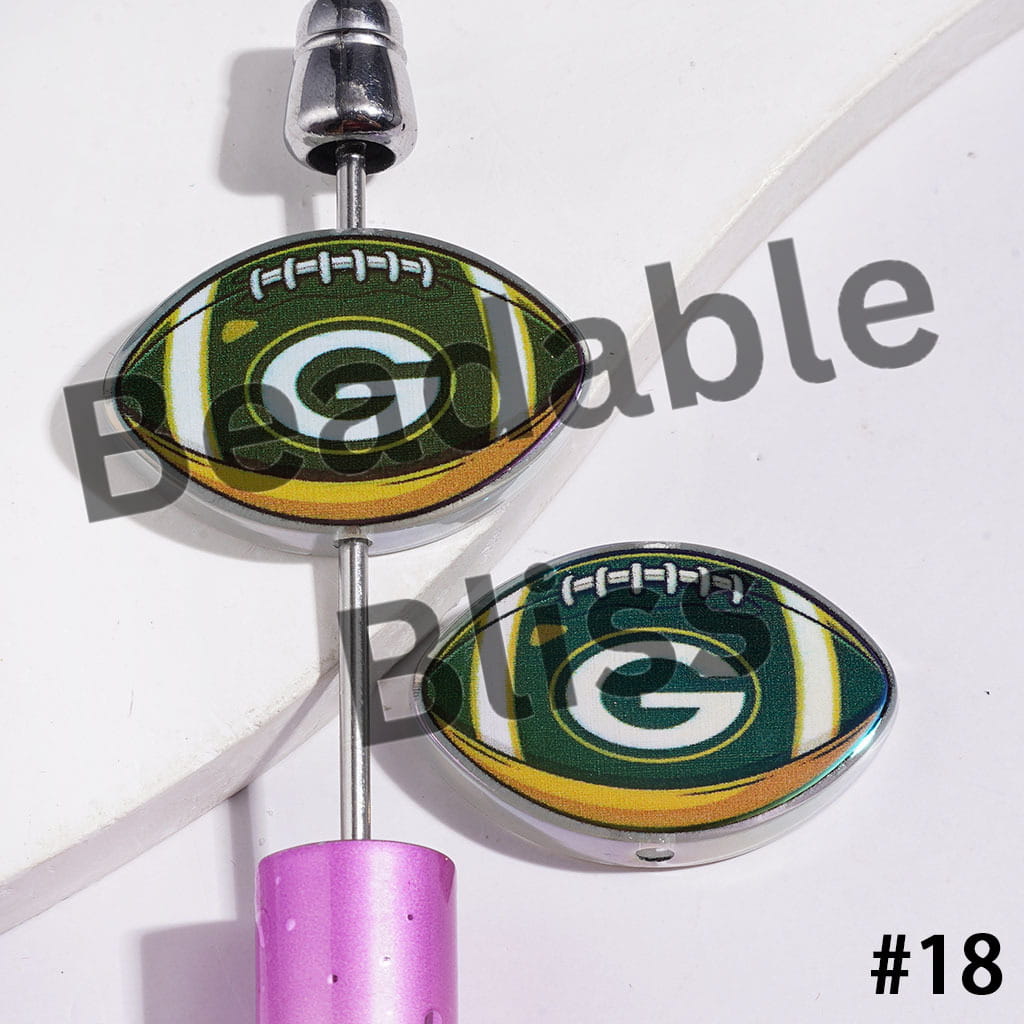 American Football Shape UV Coating Acrylic Beads, Assorted Team, 20*29MM