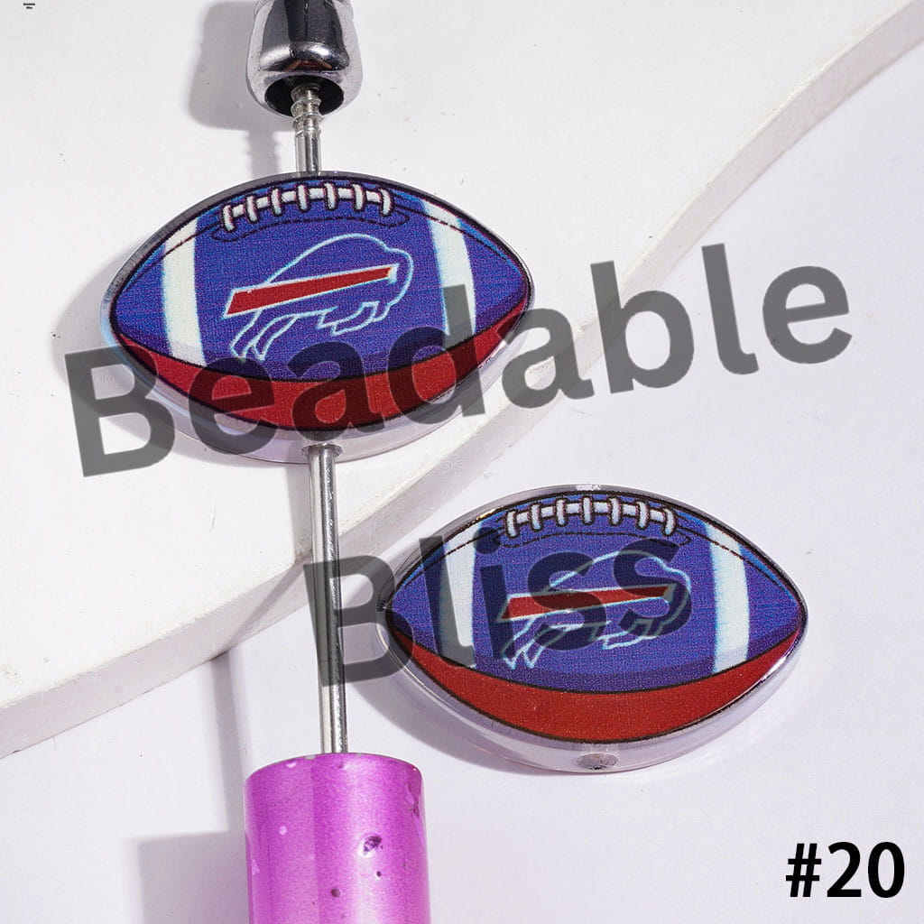 American Football Shape UV Coating Acrylic Beads, Assorted Team, 20*29MM