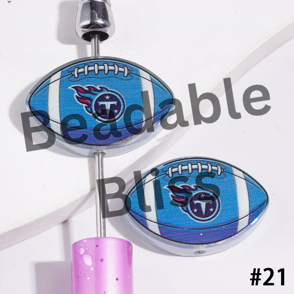 American Football Shape UV Coating Acrylic Beads, Assorted Team, 20*29MM