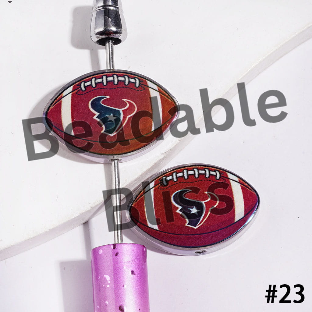 American Football Shape UV Coating Acrylic Beads, Assorted Team, 20*29MM