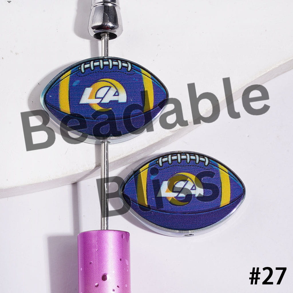 American Football Shape UV Coating Acrylic Beads, Assorted Team, 20*29MM