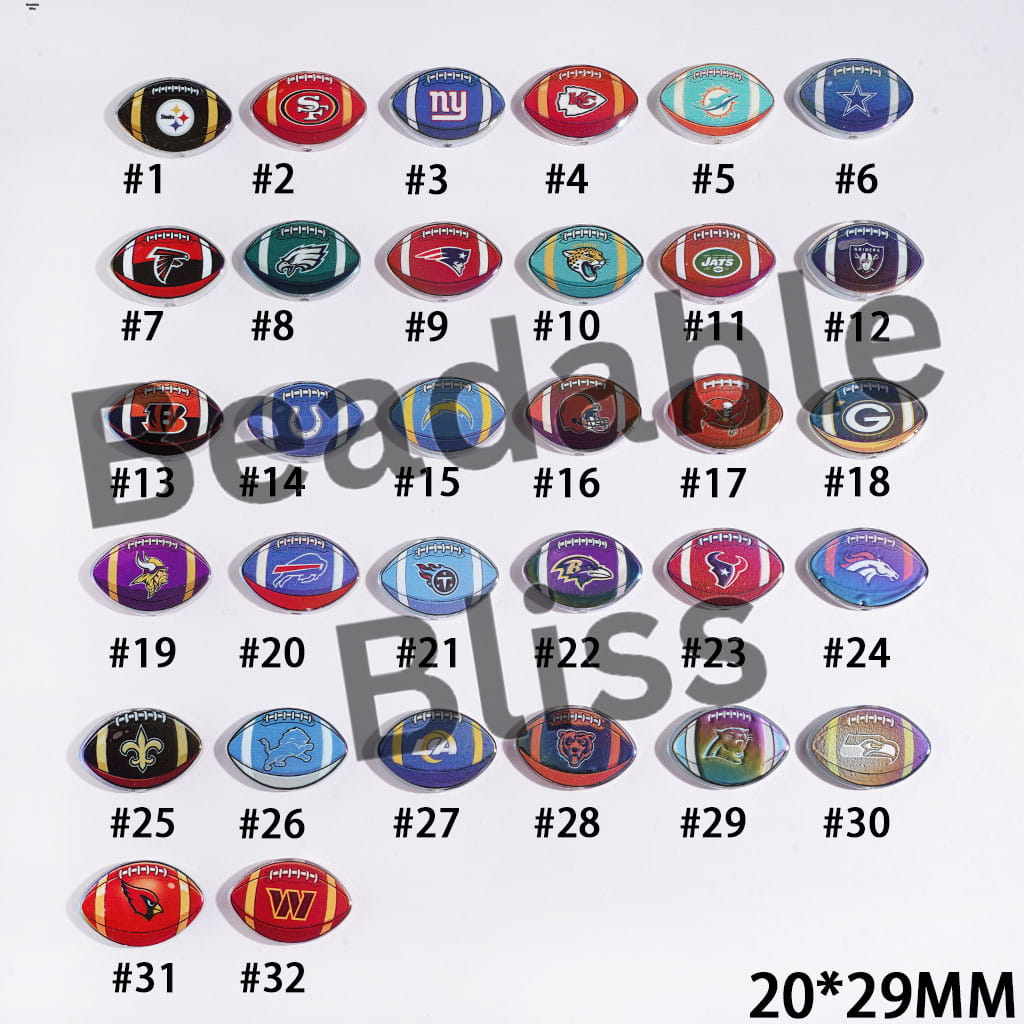 American Football Shape UV Coating Acrylic Beads, Assorted Team, 20*29MM