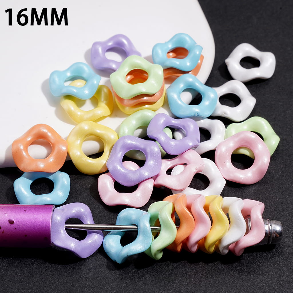 Pastel Pearlized Wavy Loop Acrylic Spacer Beads with Pearl Finish, 16MM, Assorted Colors