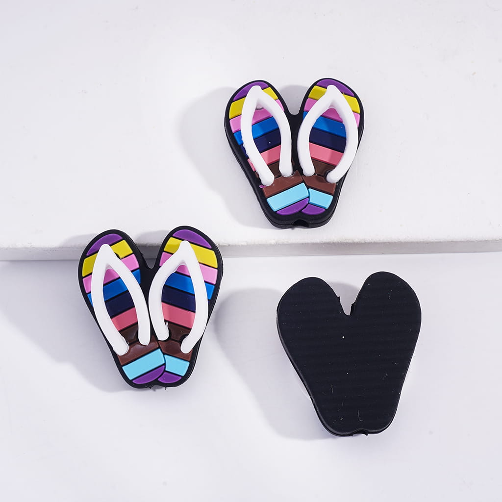 Hawaiian Style Striped Flip‑Flop Silicone Focal Beads