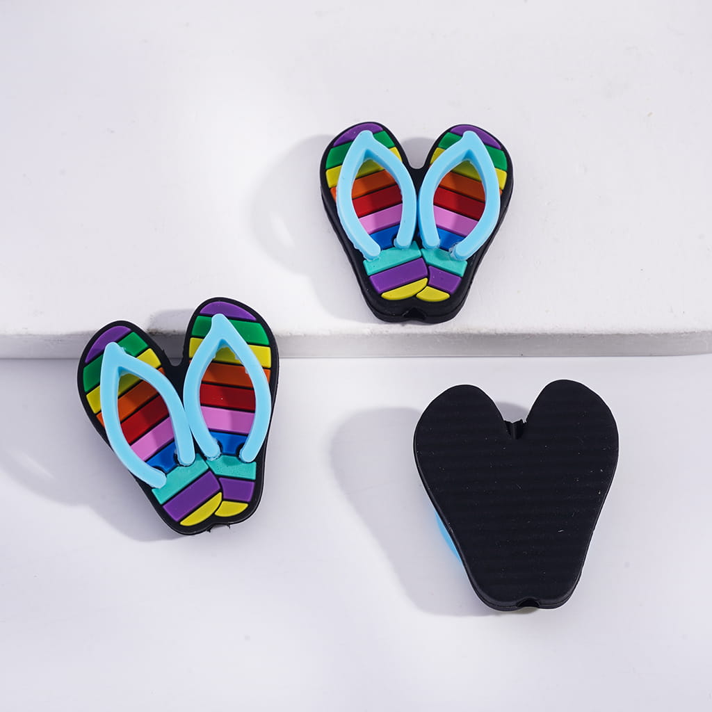 Hawaiian Style Striped Flip‑Flop Silicone Focal Beads