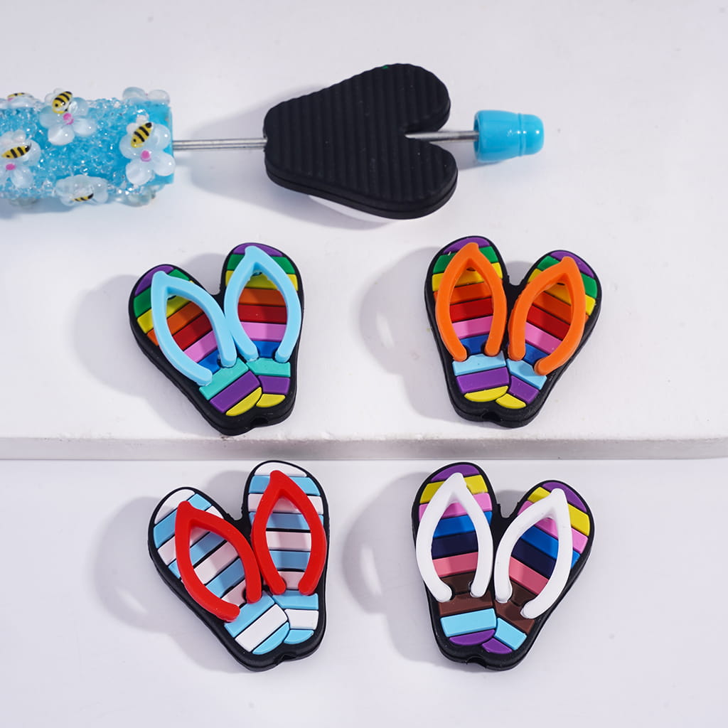 Hawaiian Style Striped Flip‑Flop Silicone Focal Beads
