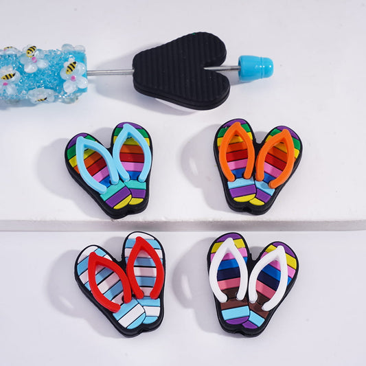 Hawaiian Style Striped Flip‑Flop Silicone Focal Beads