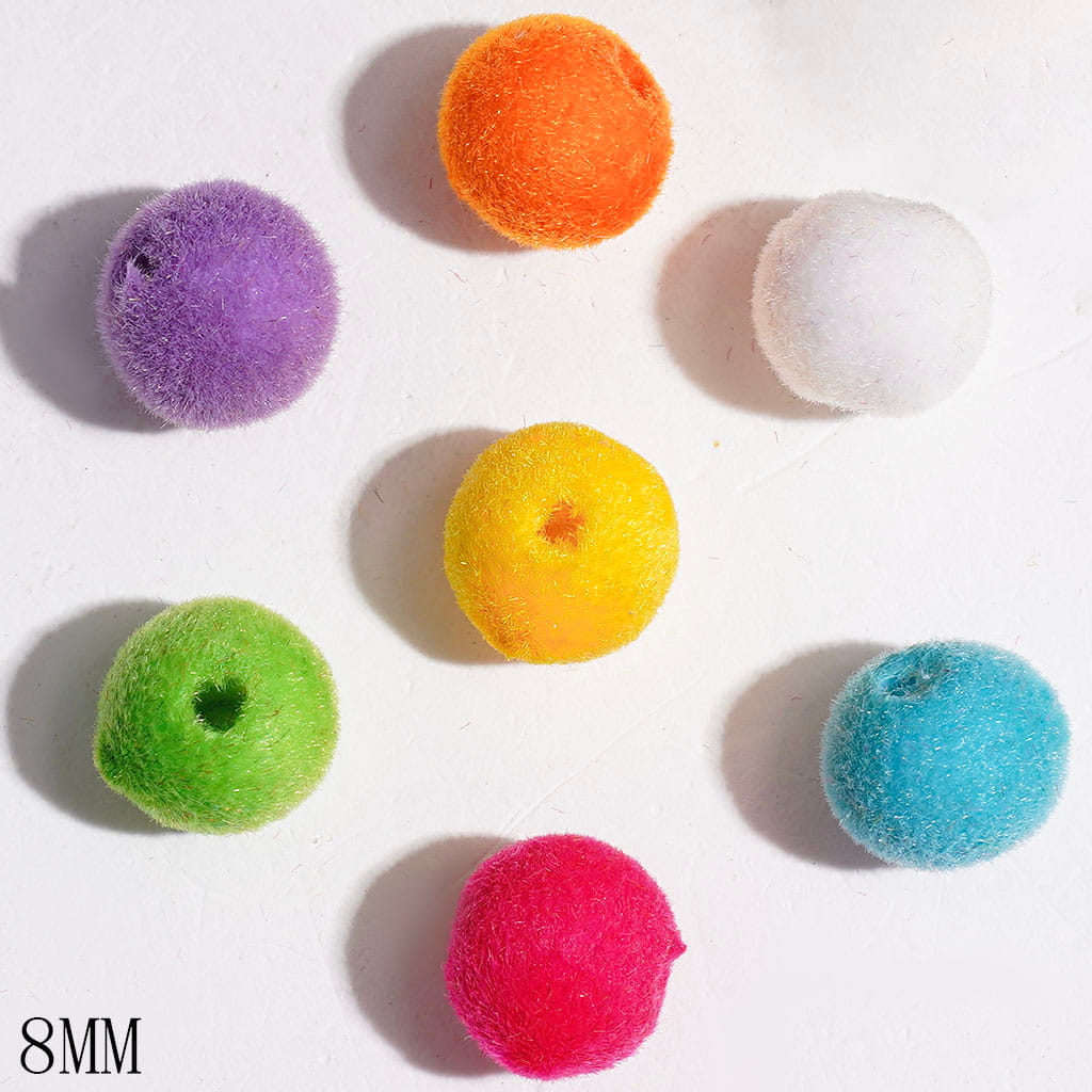 Acrylic Beads for Bracelets Flocked Fluffy Round Shape, 8MM Multi-Color Random Mix