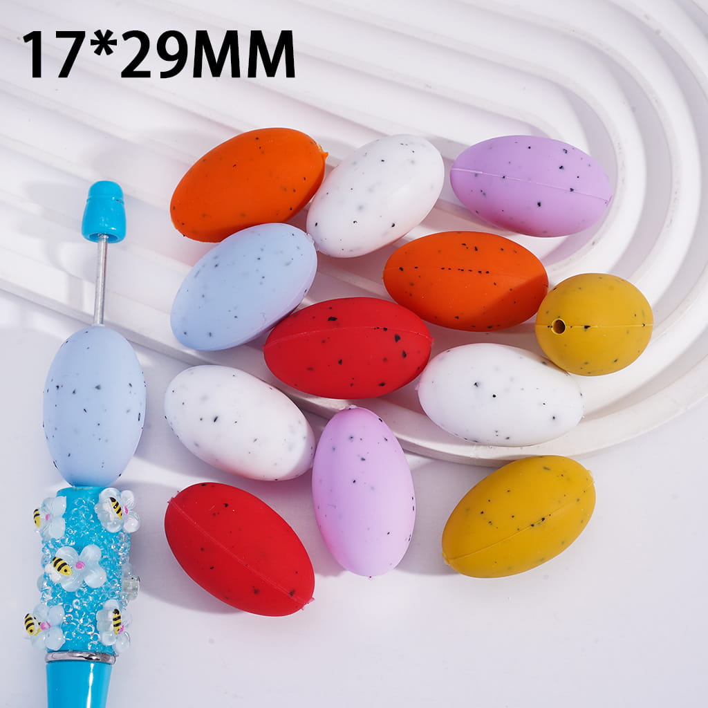 Egg Shape Multi-Color Black Spot Silicone Focal Beads 17*29MM, Random Mix