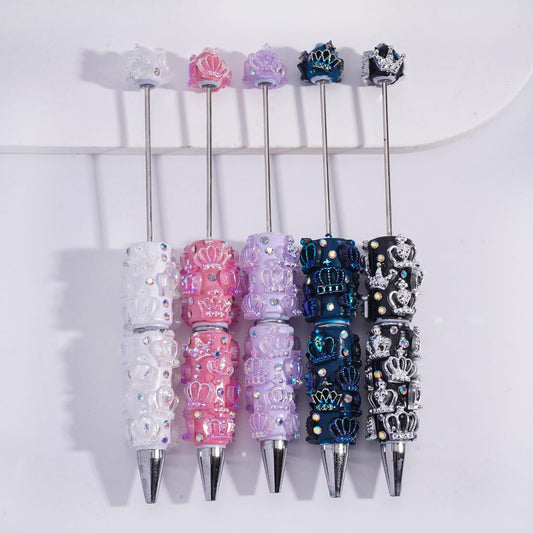 Beadable Clay Pens with Imperial Crown & Multi‑Color AB Rhinestones