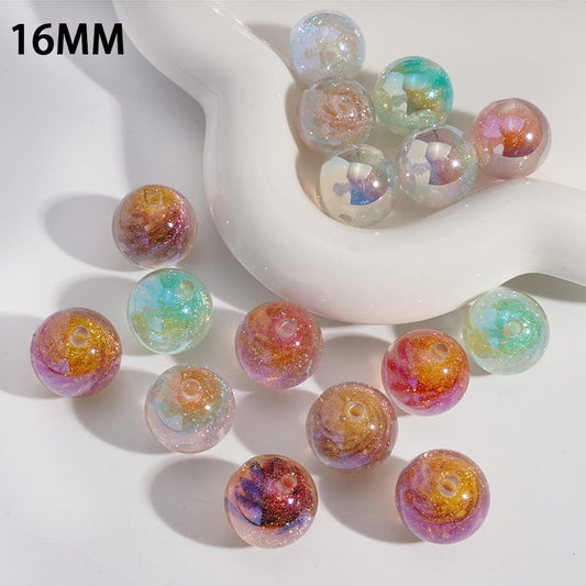 UV Coating Glittery Sandy Swirl Ombre Color, Acrylic Beads For Bracelets 16MM, Random Mix