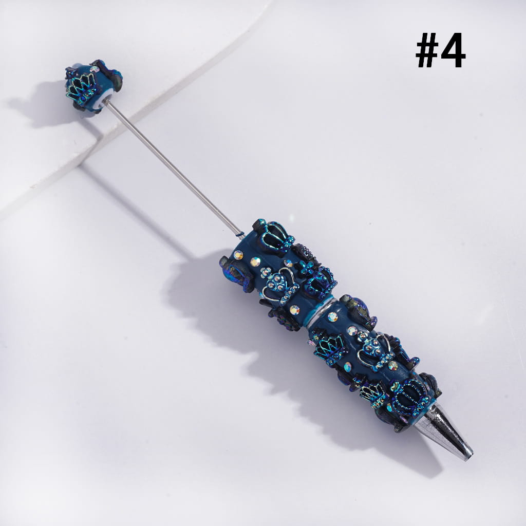 Beadable Clay Pens with Imperial Crown & Multi‑Color AB Rhinestones