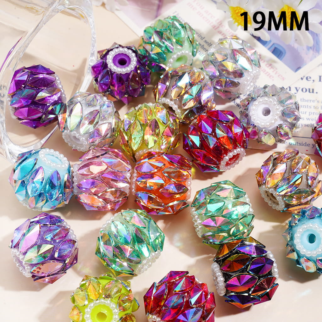 Handcrafted Acrylic Beads with Dazzling Marquise Cut Rhinestones, White Pearl Chains, 19MM, Random Mix
