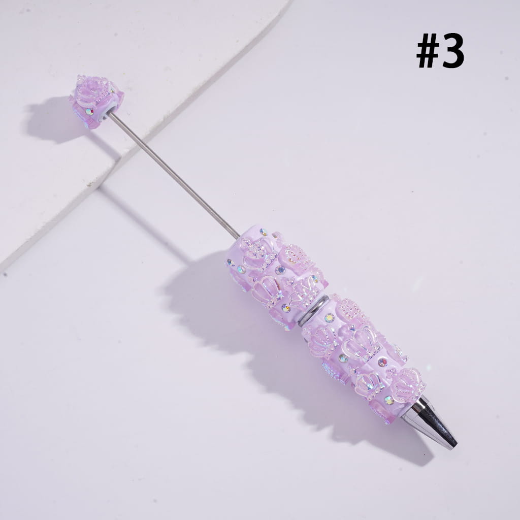 Beadable Clay Pens with Imperial Crown & Multi‑Color AB Rhinestones