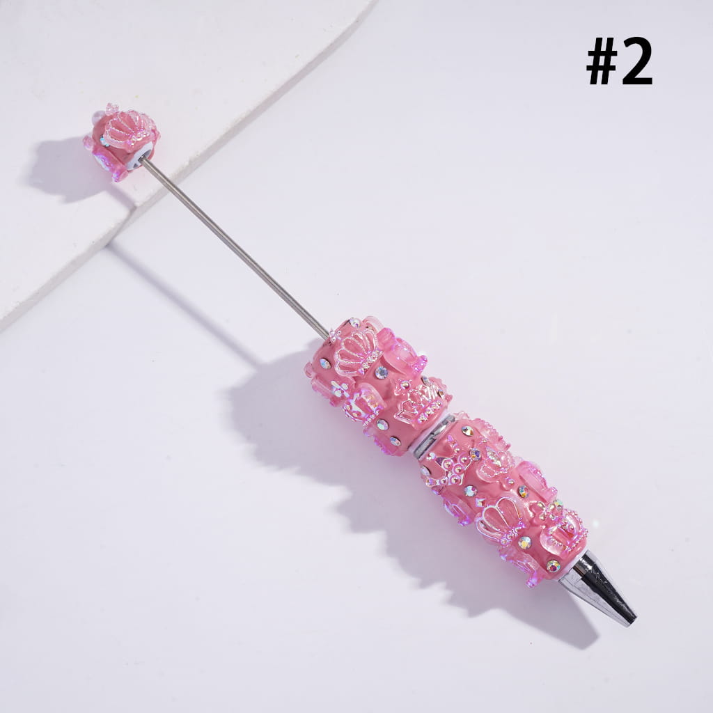 Beadable Clay Pens with Imperial Crown & Multi‑Color AB Rhinestones