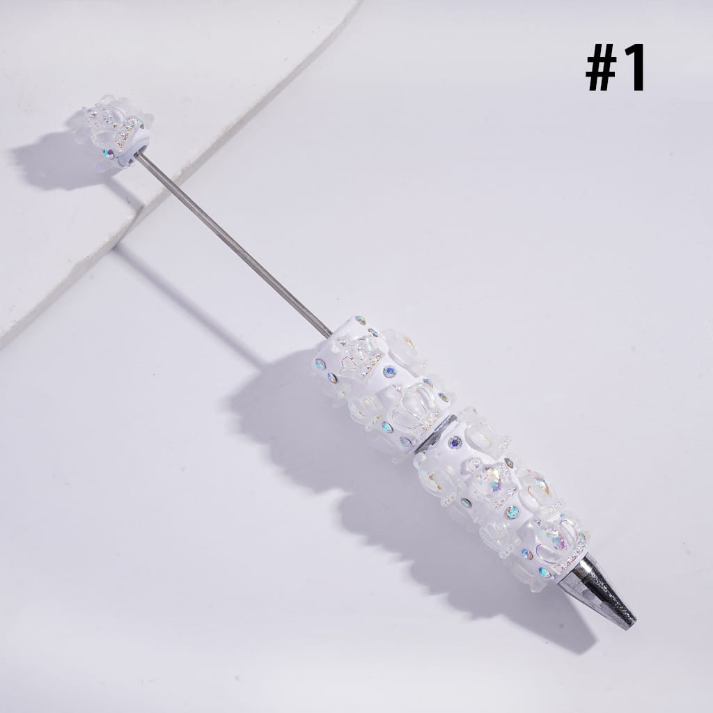 Beadable Clay Pens with Imperial Crown & Multi‑Color AB Rhinestones