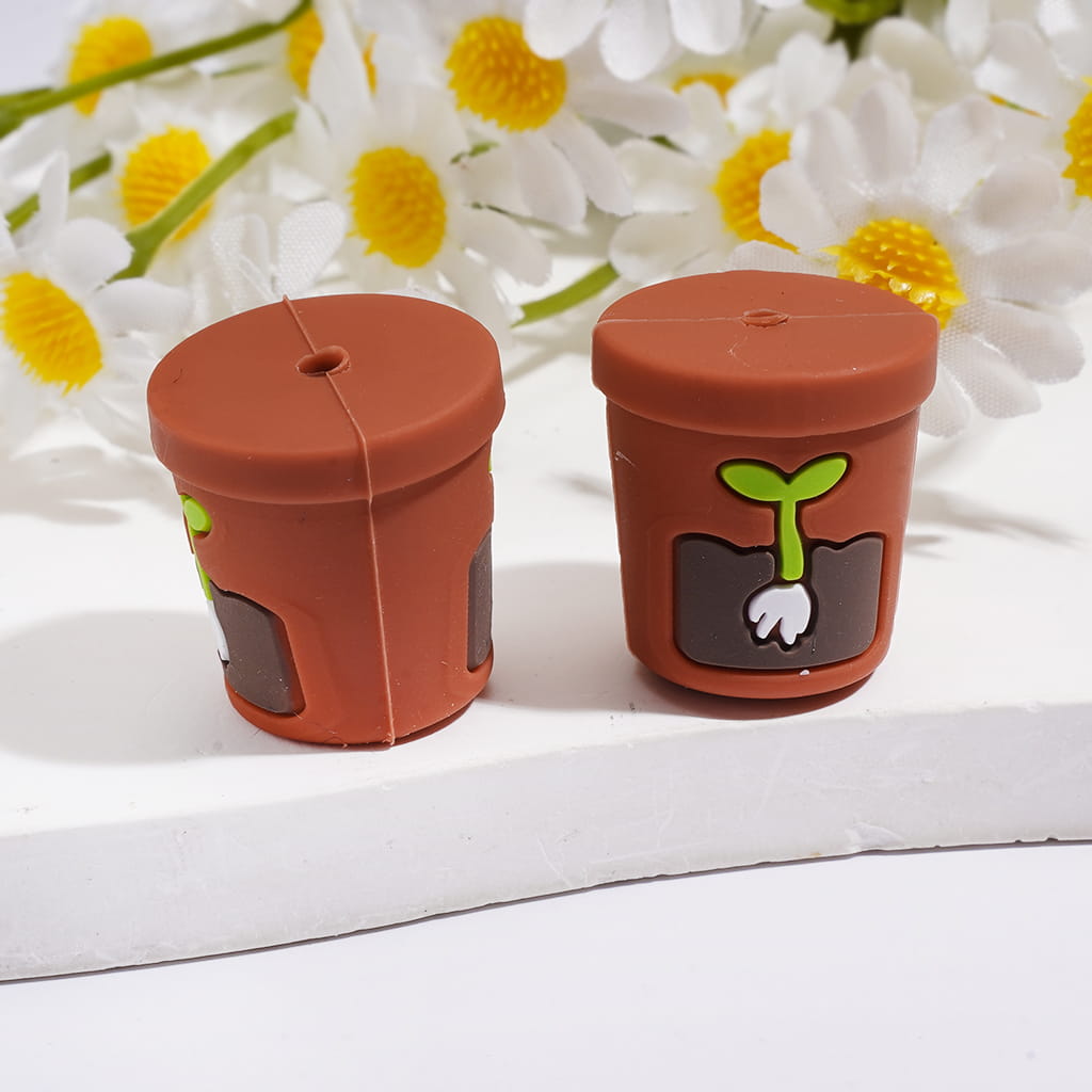 3D Tree, Log & Flower Pot Designs, Mini Plant Garden Theme Silicone Focal Beads