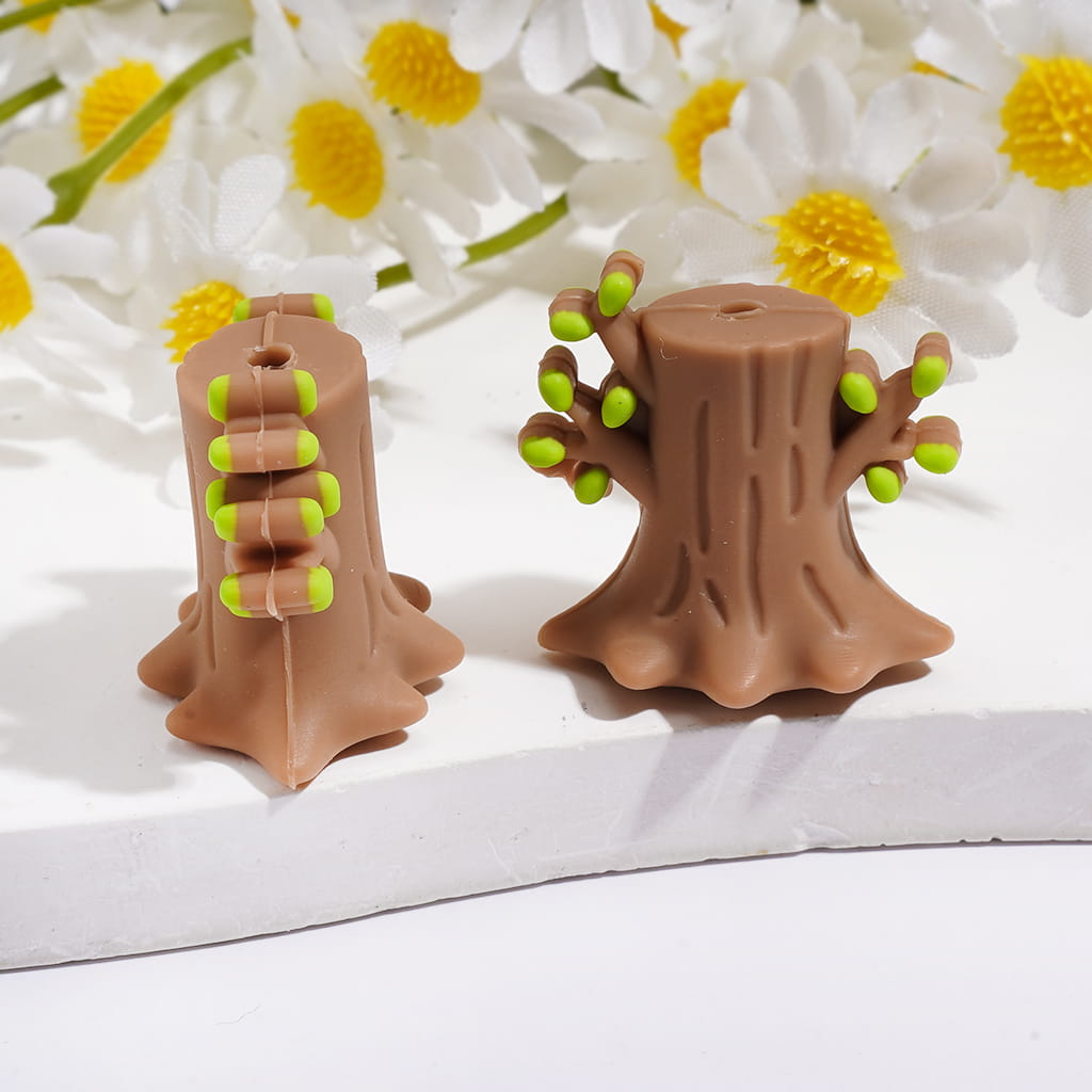 3D Tree, Log & Flower Pot Designs, Mini Plant Garden Theme Silicone Focal Beads