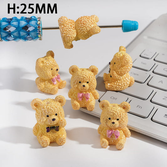 Cute Yellow Bear with Pink & Black Bowtie Acrylic Beads 25MM Random Mix