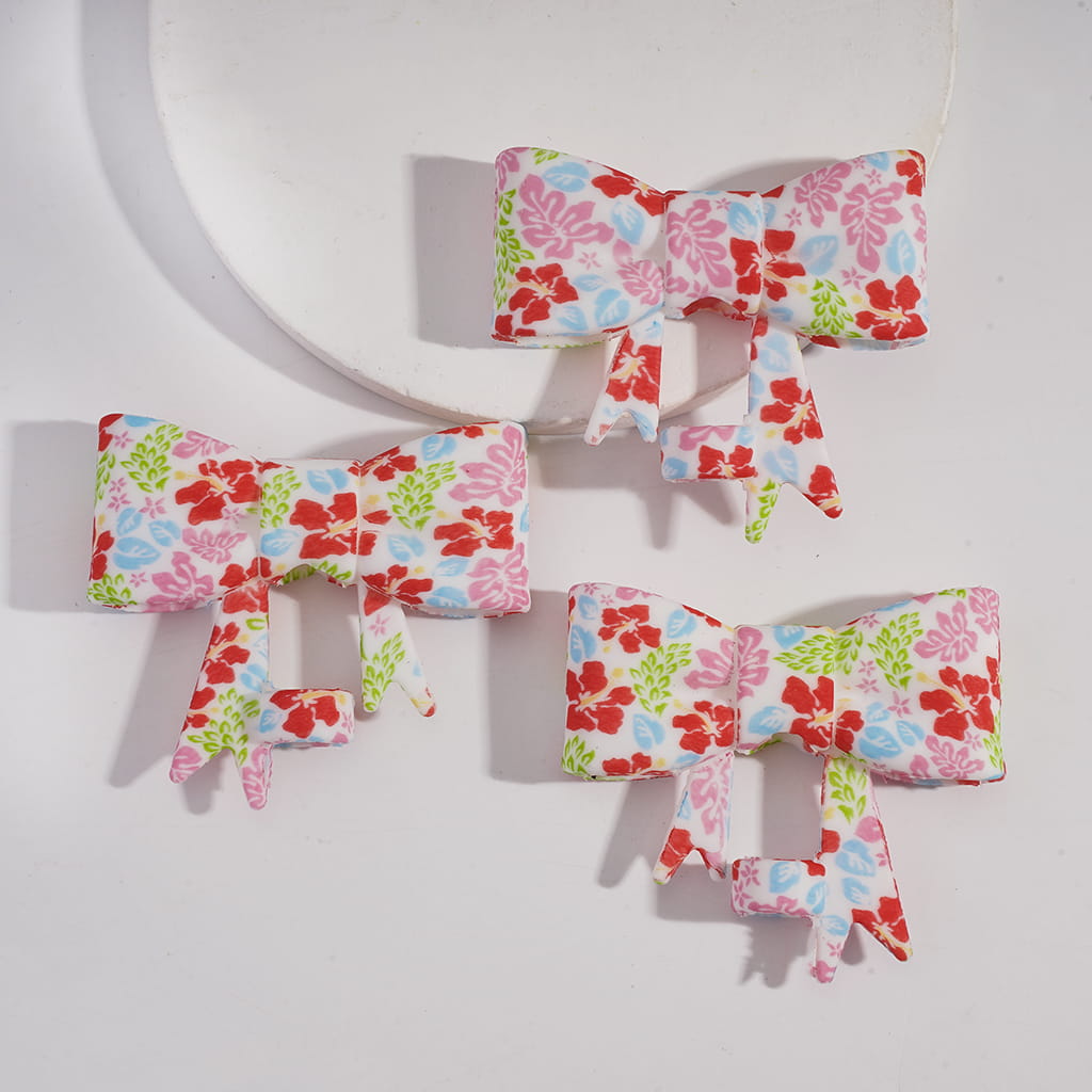 Food‑Grade Silicone Bowtie Straw Topper with Five‑Petaled Flower & Blue Leaf Prints