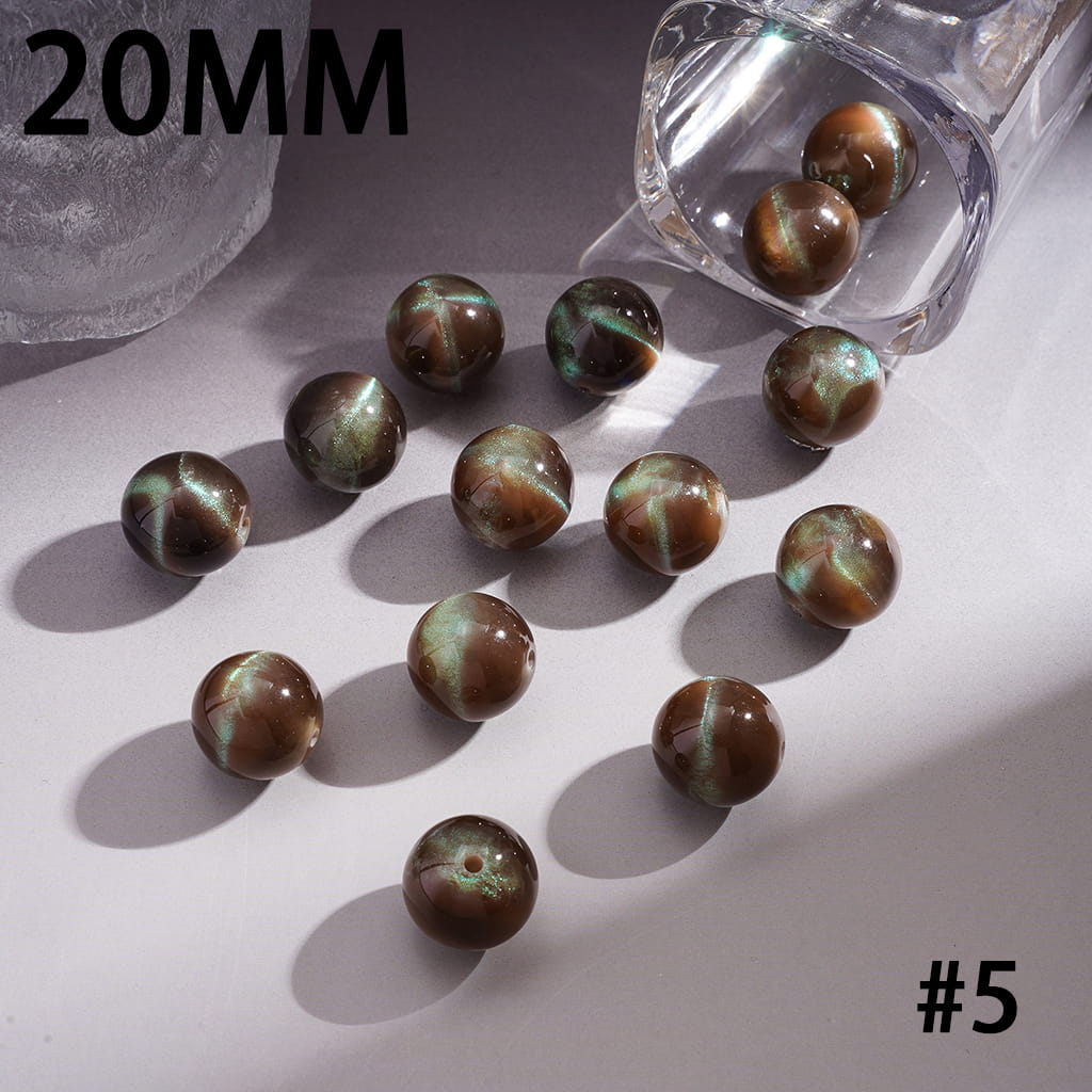 Cat Eye Style and Glitter Effect Multi-Color Round Acrylic Beads for Bracelets 20MM