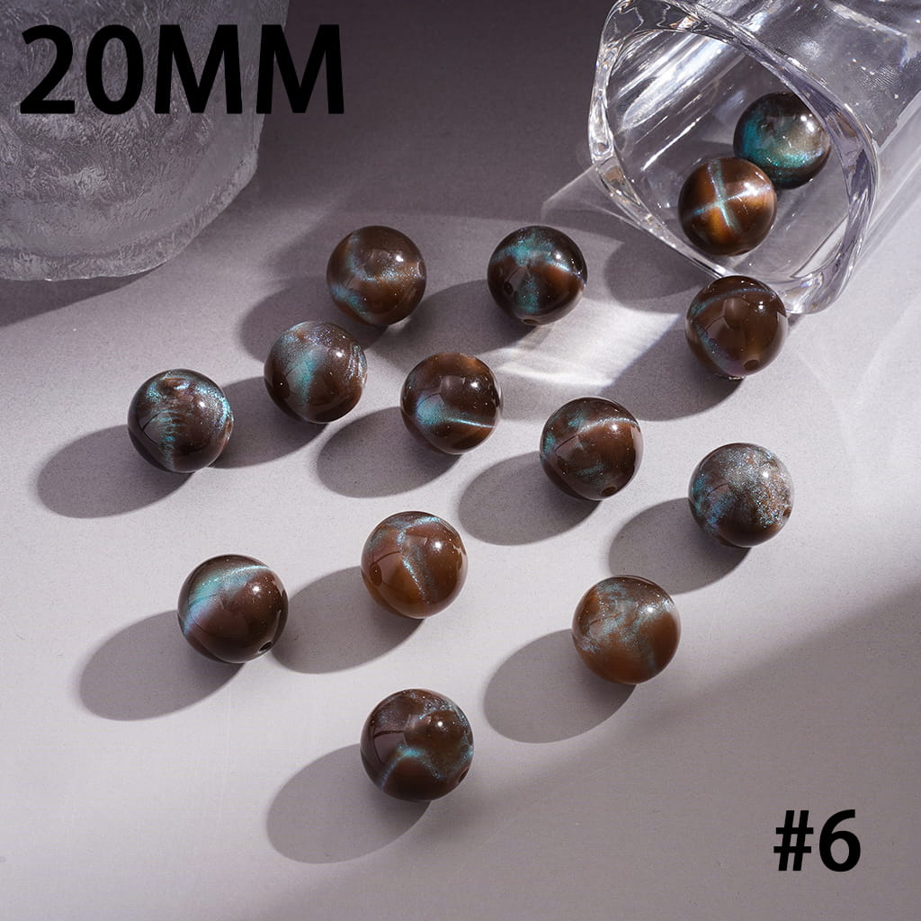 Cat Eye Style and Glitter Effect Multi-Color Round Acrylic Beads for Bracelets 20MM