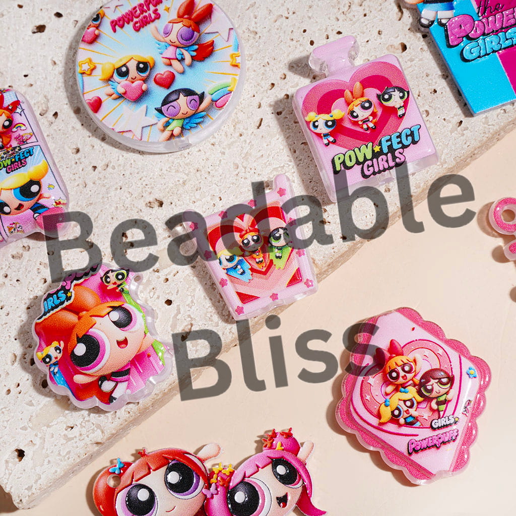 Acrylic Beads and Pendants Brave Police Girl Character in Pink Series, Random Mix