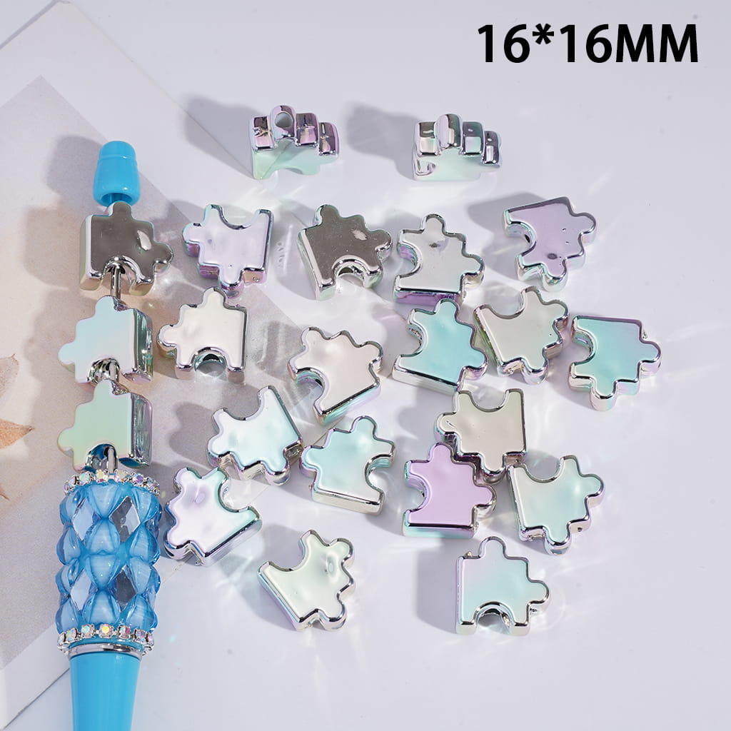Laser Galaxy Holographic Silver Jigsaw Puzzle Acrylic Beads 16*16MM