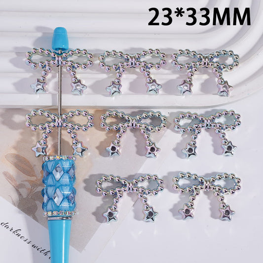 Metallic Silver Iridescent Galaxy Acrylic Bow with Hanging Star Bead 23*33mm