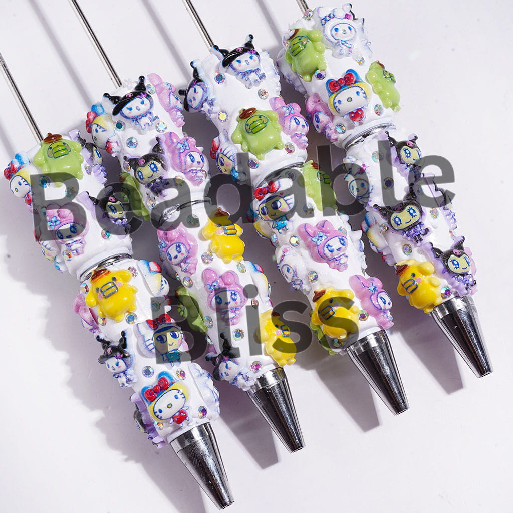 Beadable Clay Pens with AB Rhinestones and Adorable Character Series