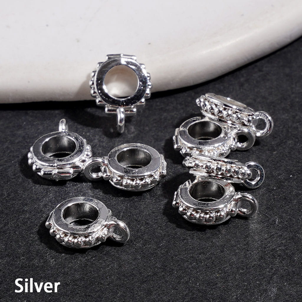 Alloy Bail Loop Beads, Flower Edged Hollow Round Beads Design for Hanging Charms or Pendants, Jewelry Accessories 8*10MM Gold and Silver
