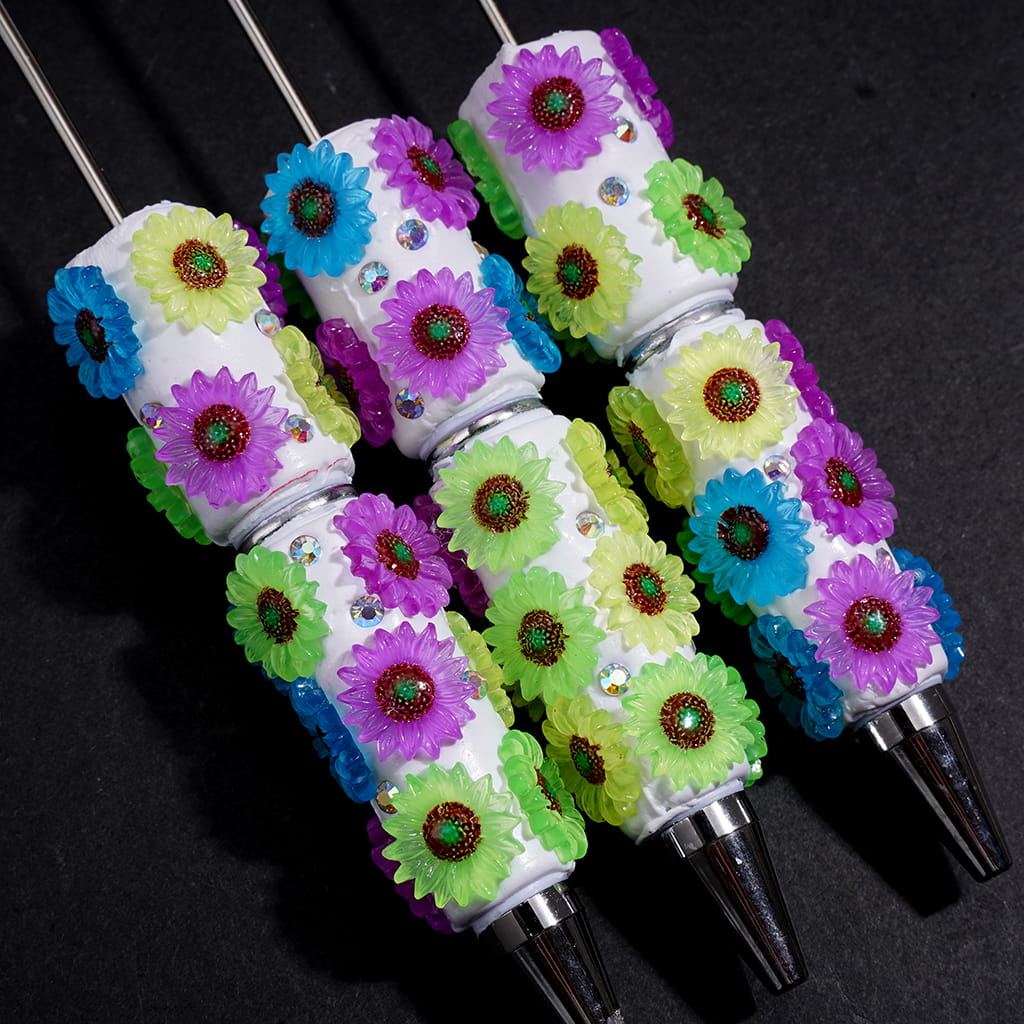 Cute Colorful Daisy Flower with AB Rhinestones Beadable Clay Pen