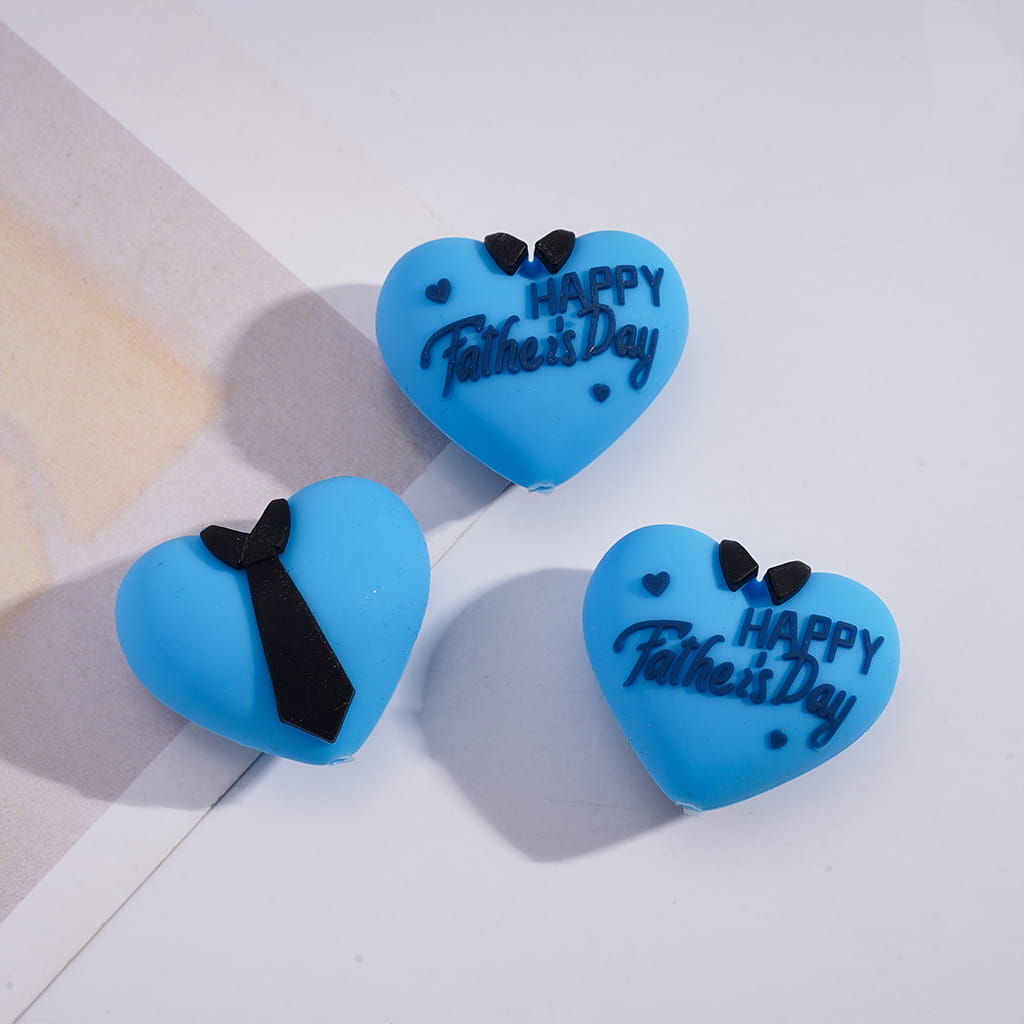 3D Happy Dad Father’s Day Theme Series Heart Shape Silicone Focal Beads