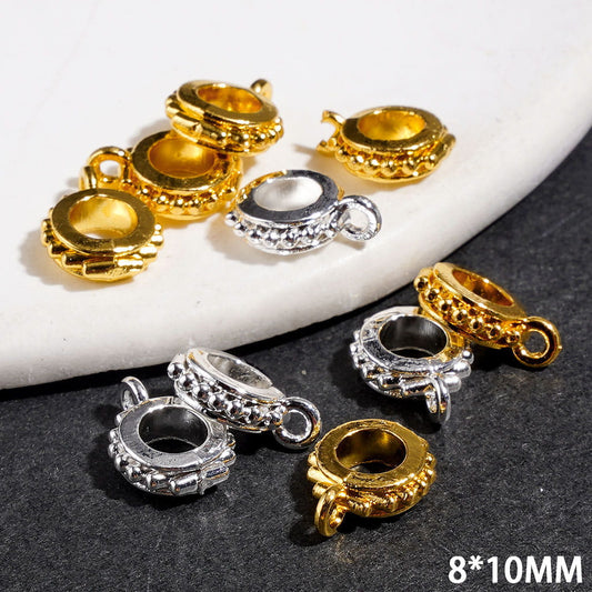 Floral Edge Hollow Round Alloy Bail Loop Beads for Hanging Charms & Pendants, Jewelry Accessories, 8MM, Gold & Silver