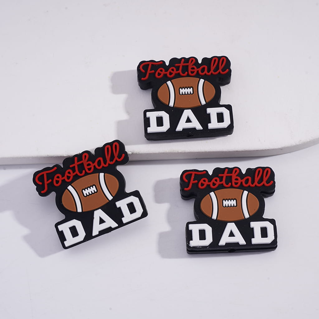 American Football with Red Text “Football & DAD” Silicone Focal Beads