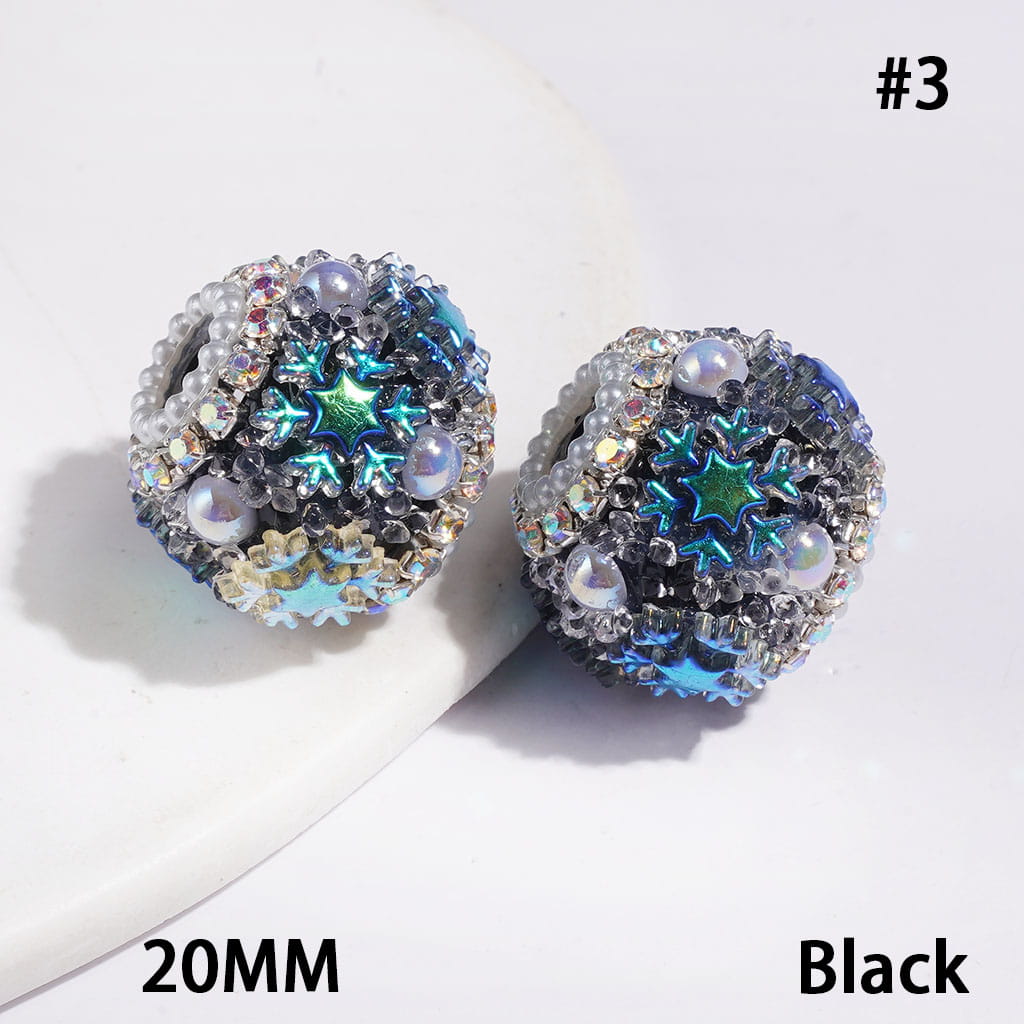 Handmade Acrylic Sugar Beads with Cone Shaped Rhinestones, UV-Coated Snowflake Star and Half-Shell White Pearl, AB Rhinestone and White Pearl Chains, 20MM Multi-Color