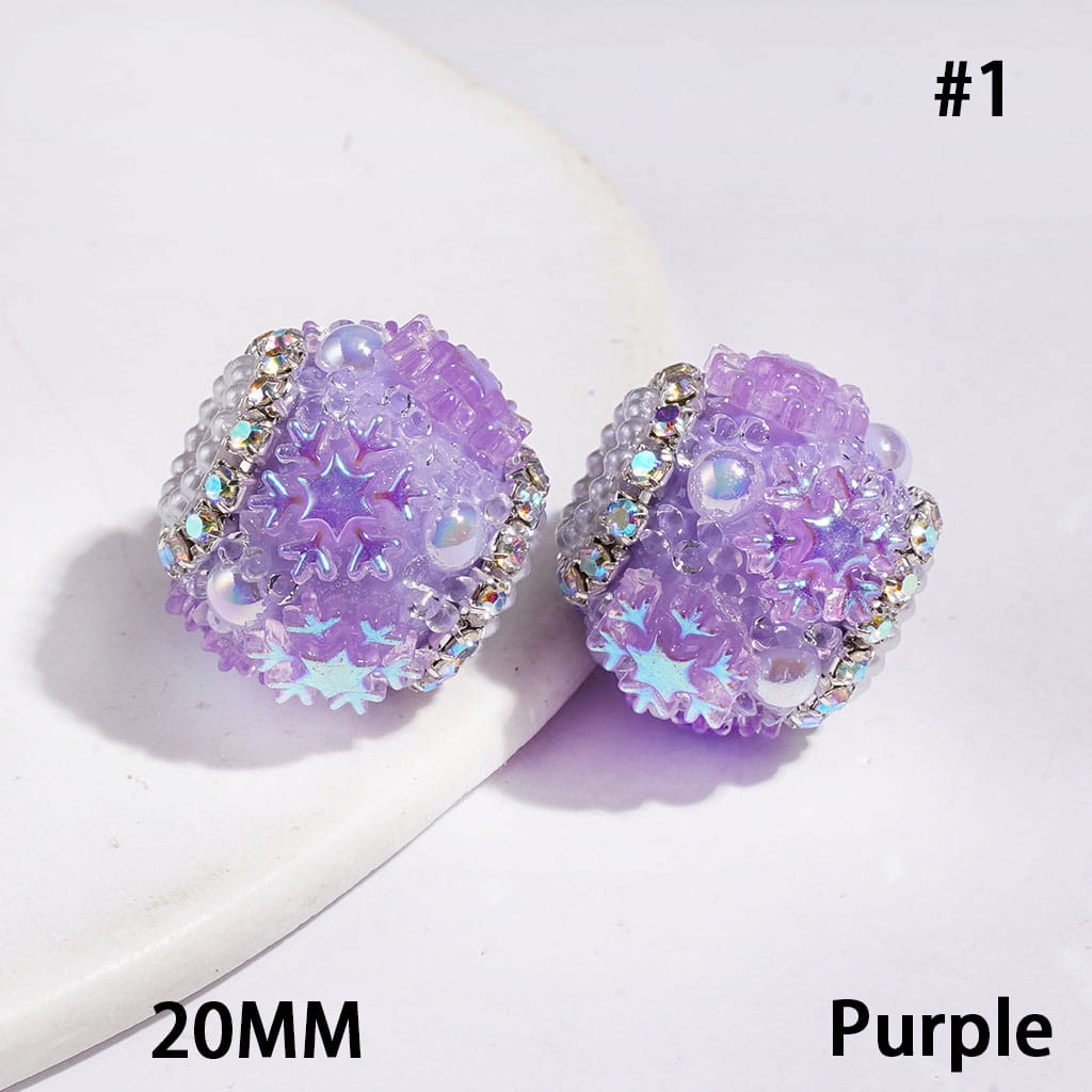 Handmade Acrylic Sugar Beads with Cone Shaped Rhinestones, UV-Coated Snowflake Star and Half-Shell White Pearl, AB Rhinestone and White Pearl Chains, 20MM Multi-Color