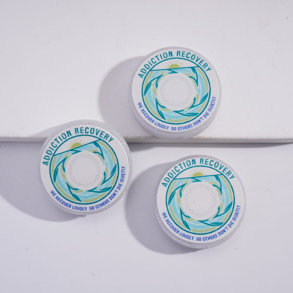 Sun & Blue‑Green Swirl, Glitter, Addiction Rehabilitation Theme Flat Round Shape Silicone Focal Beads