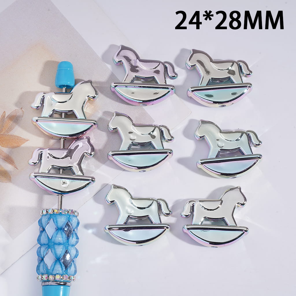 Galaxy Holographic Silver Shine Rocking Horse Acrylic Beads 24*28MM