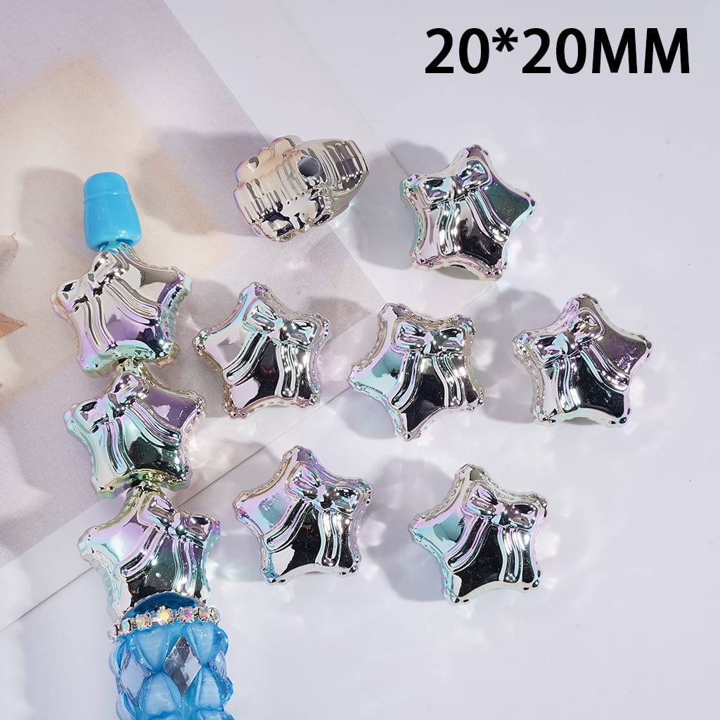 Iridescent Holographic Metallic Silver Laser Galaxy Acrylic Star with Bowtie Beads, 20*20MM