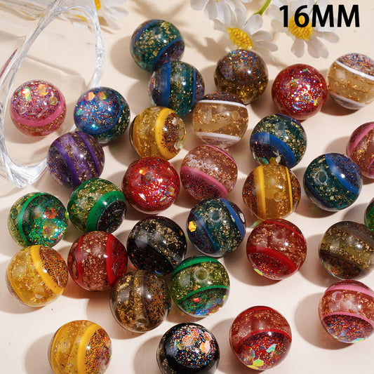 Holographic Glitter & Sparkling Gold Foil Stripe Acrylic Beads for Bracelets or Necklaces, 16MM, Assorted Colors