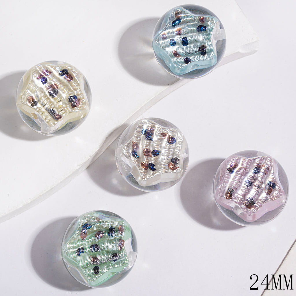 Acrylic Beads for Bracelets with Dotted Star Shell Flake, Transparent, 24MM Multi-Color Random Mix