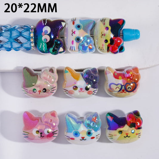 UV Coated Cute Cat Head with Bow Acrylic Beads, 20*22MM Random