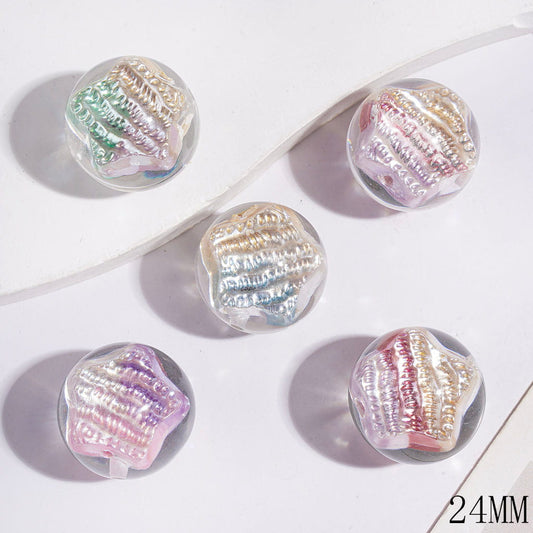 Acrylic Beads for BraceletsTransparent Gradient Five-Pointed Star Round Acrylic Beads for Bracelets, 24MM, Multi-Color Random Mix with Gradient Five-Pointed Star, Transparent, 24MM Multi-Color Random Mix