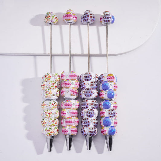Colorful Eggs Easter Series Beadable Clay Pens and AB Rhinestones, Random Mix