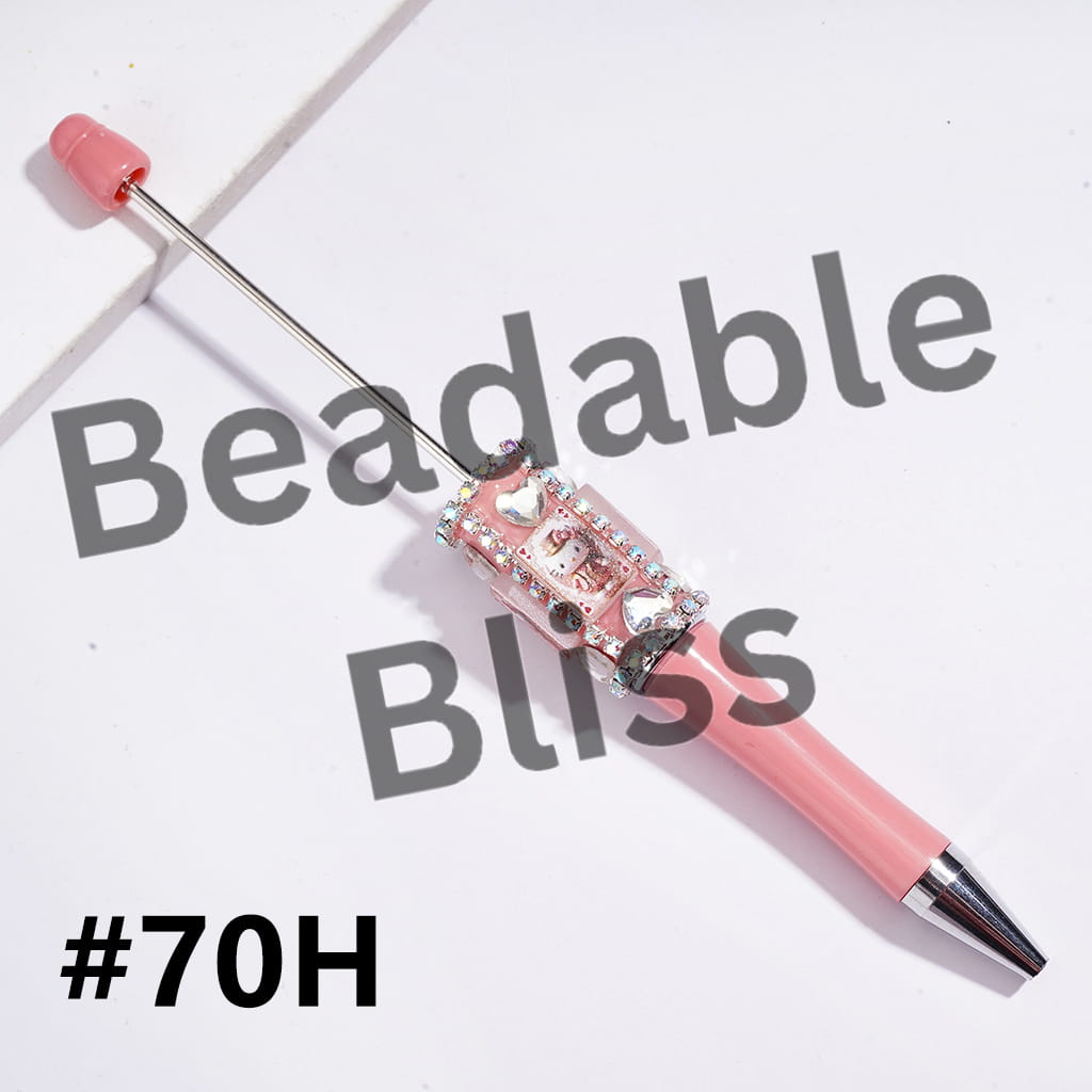 Beadable Pens w Poker-Themed Cute Cat Character Print, Shiny Clear Heart Rhinestones & AB Rhinestone Chains