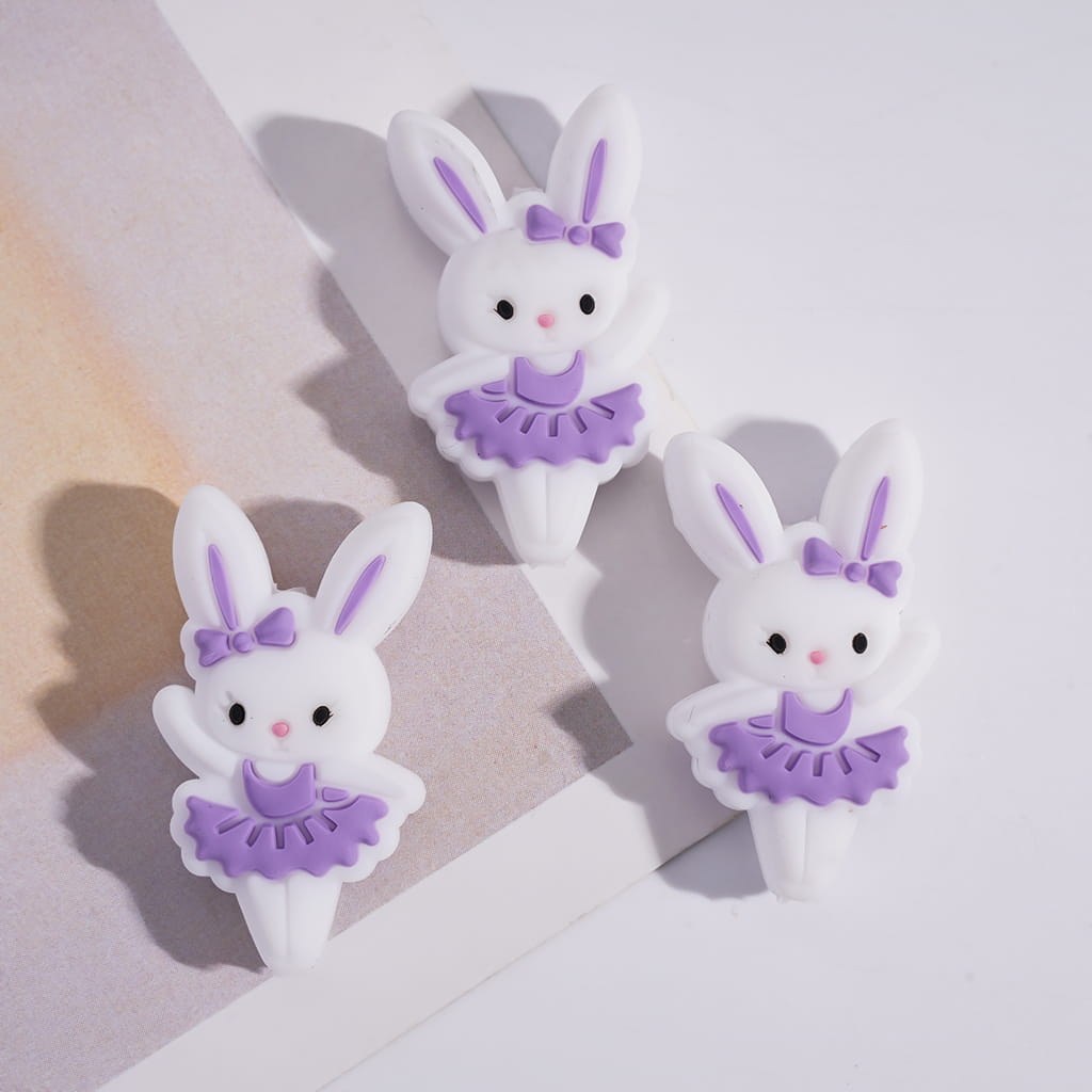 3D Bunny in Purple Ballet Costume Silicone Focal Beads