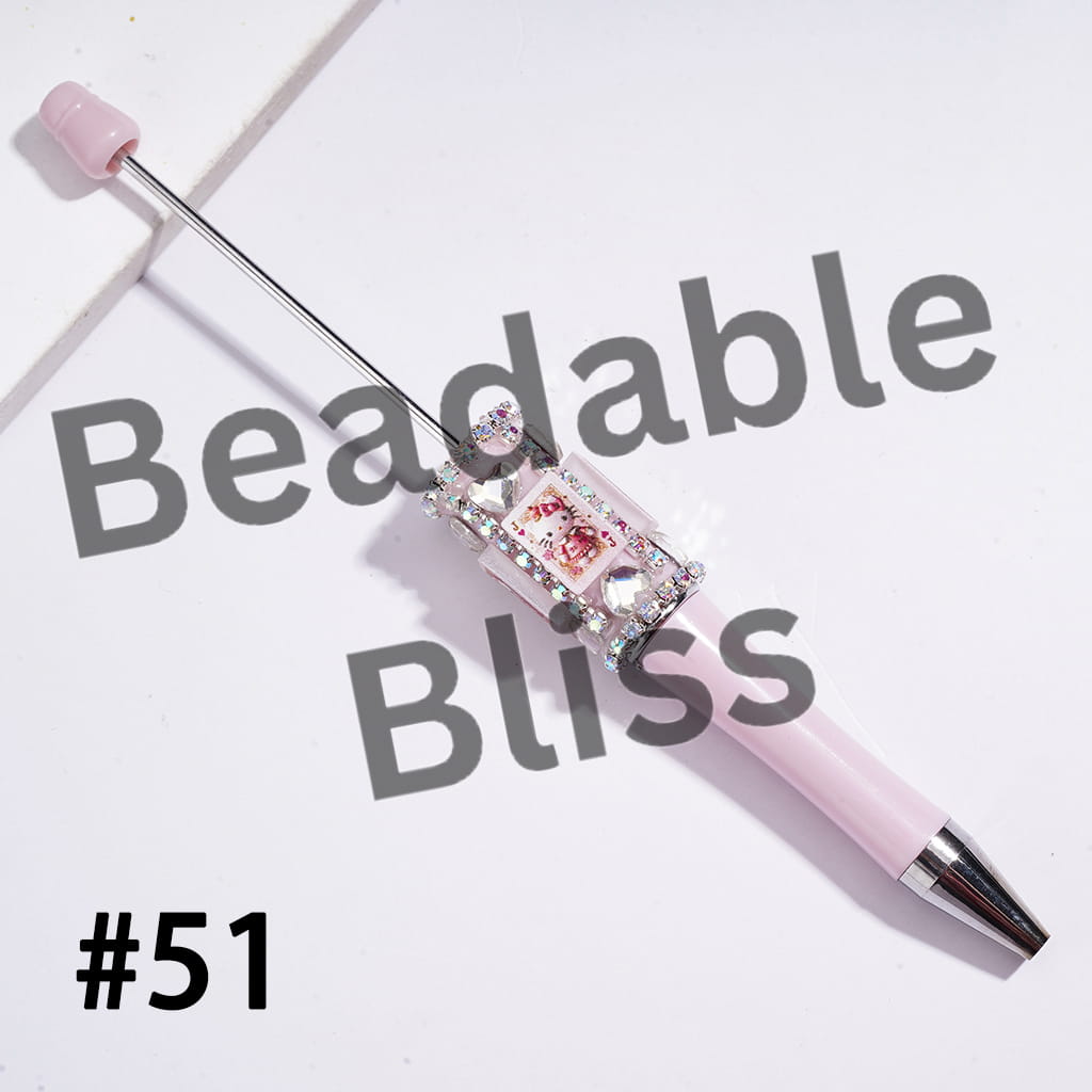 Beadable Pens w Poker-Themed Cute Cat Character Print, Shiny Clear Heart Rhinestones & AB Rhinestone Chains